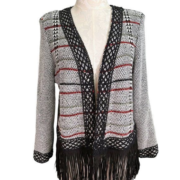 Christopher & Banks Fringed Plaid Cardigan Blazer Women's Large - Picture 2 of 13